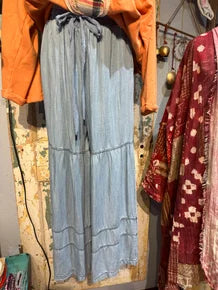 Light Denim Ruffle Pants