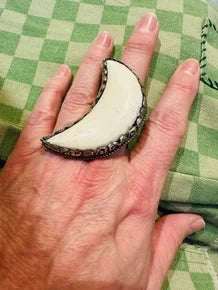 Crescent Moon Bone Tibetan Ring