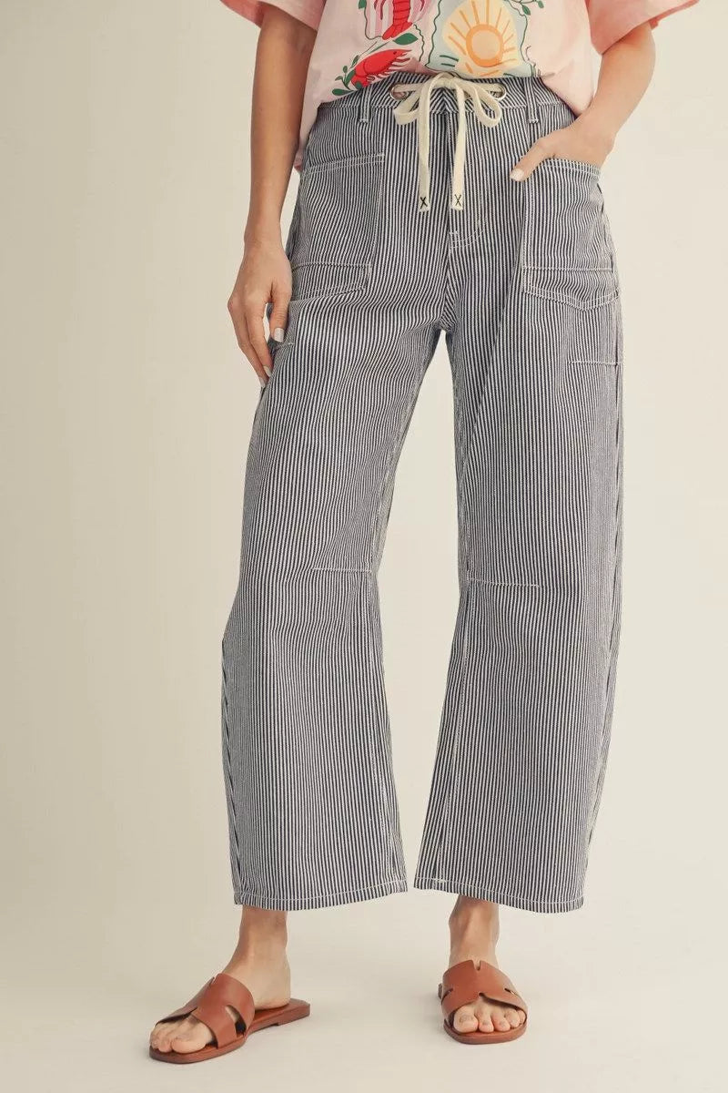 Denim Stripe Barrel Pants