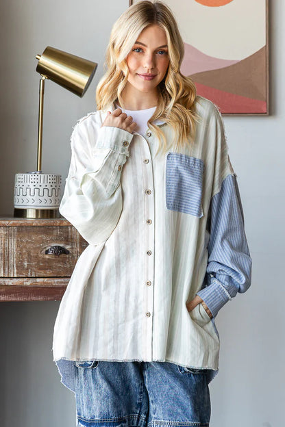 Oli & Hali Mint Stripe Button Down Top