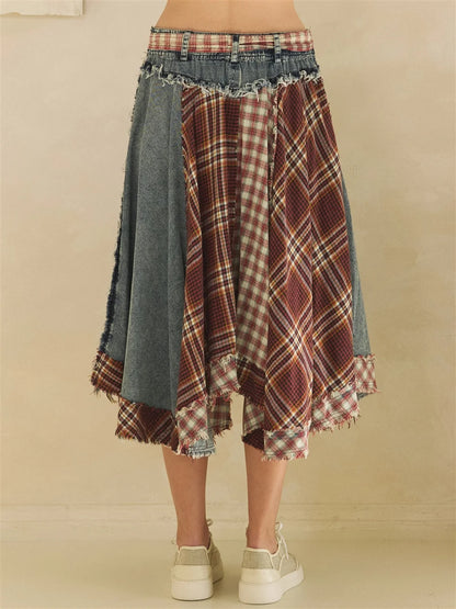 Oli & Hali Red Asymmetric Draped Plaid Skirt