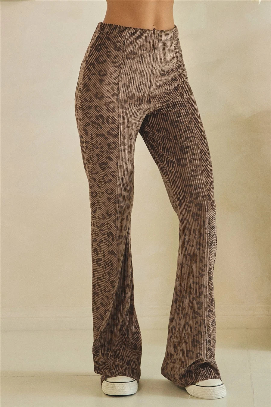 Oli & Hali Brown Leopard Velvet Flare Pants