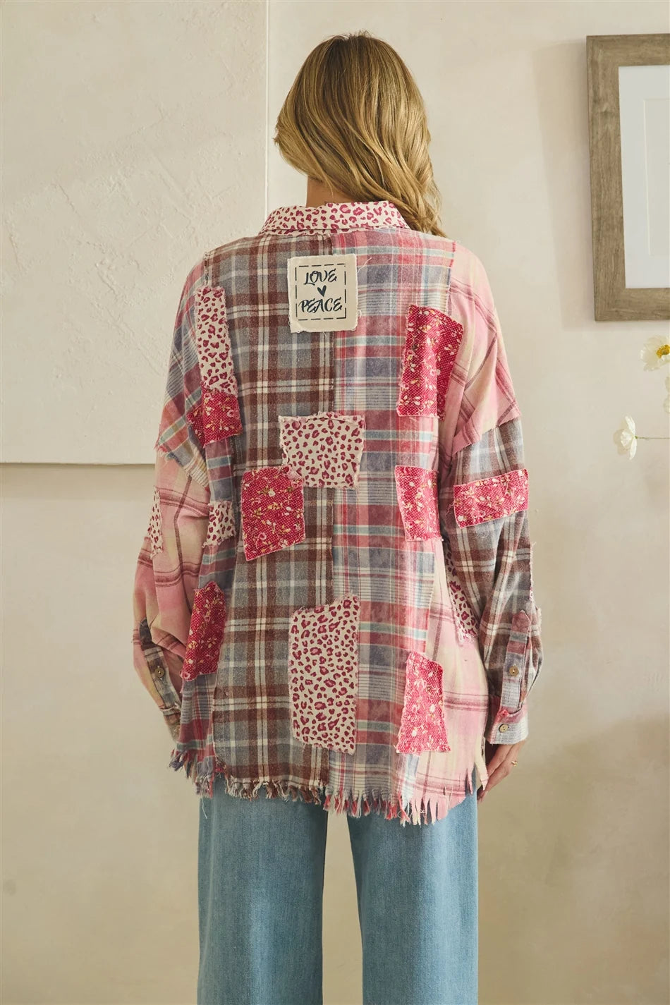 Oli & Hali Berry Leopard Plaid Patch Button Down Top