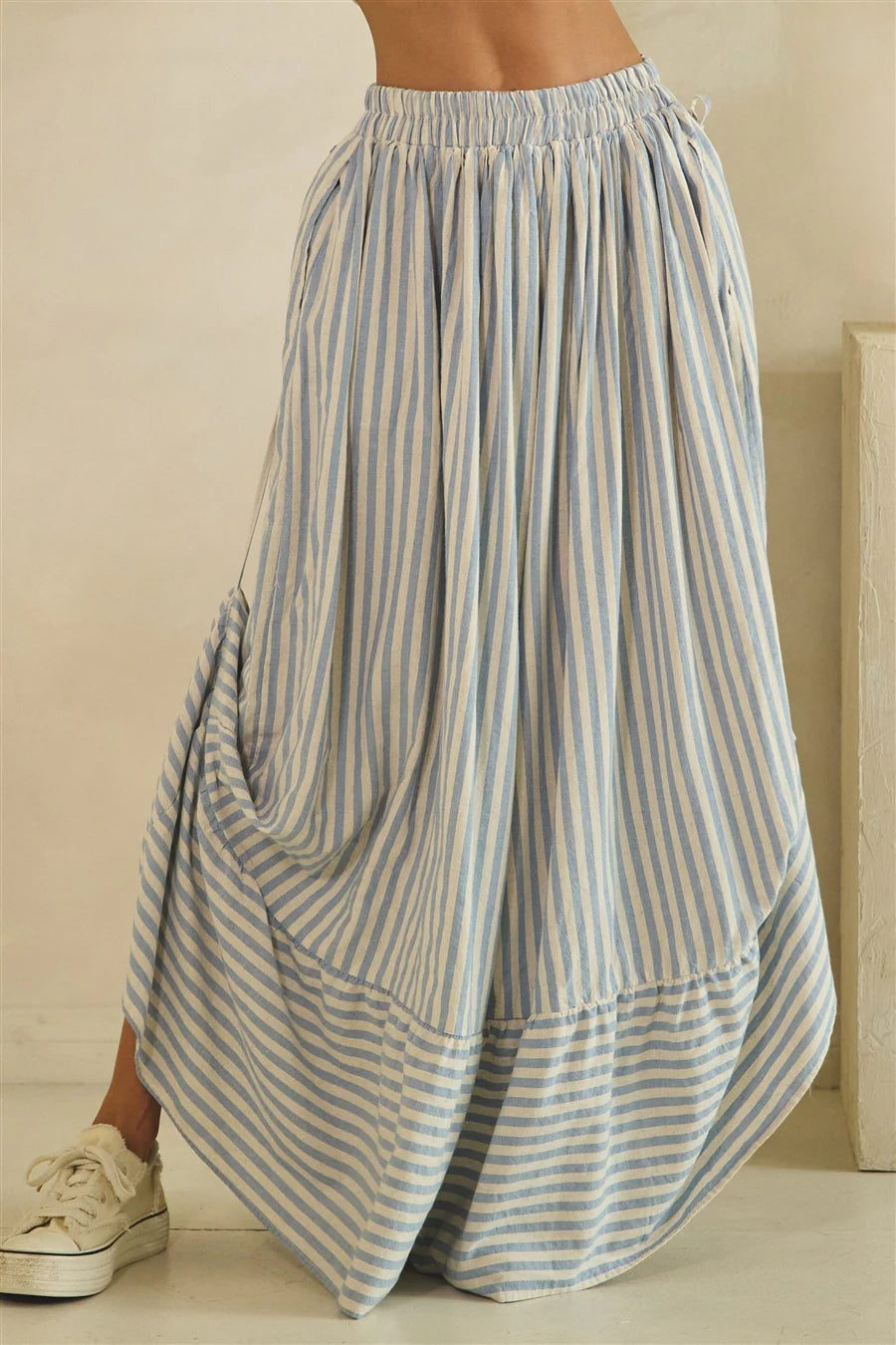 Oli & Hali Blue Stripe Asymmetric Gathered Pants