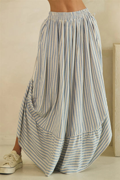 Oli & Hali Blue Stripe Asymmetric Gathered Pants