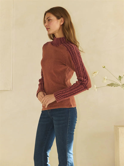 Oli & Hali Washed Raisin Ribbed Mock Neck Sweater Top