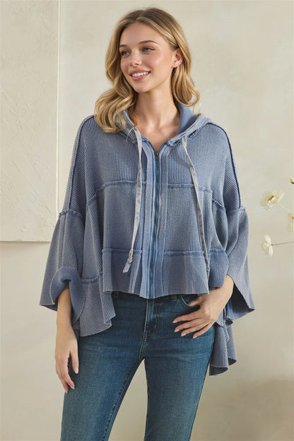 Oli & Hali Lt Blue Ruffle Zip Hoodie