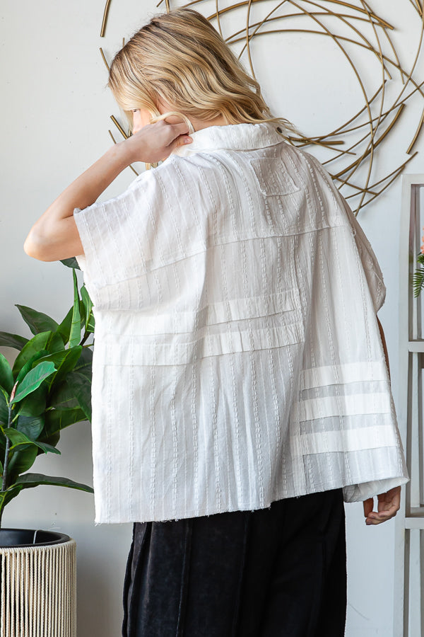 Oli & Hali White Detail Button Front Sleeveless Shirt