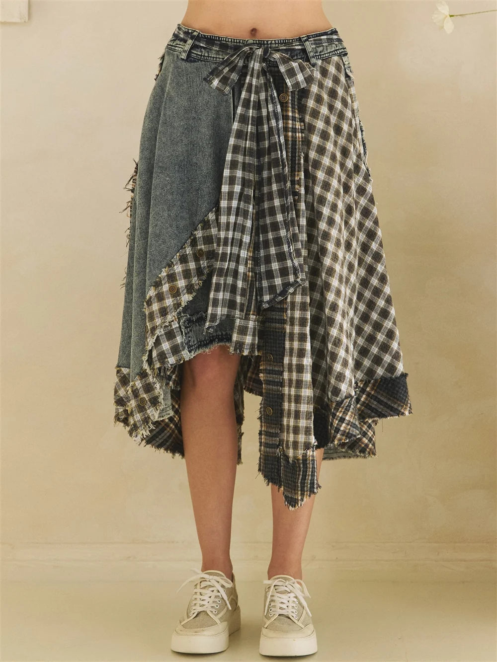 Oli & Hali Blue Asymmetric Draped Plaid Skirt
