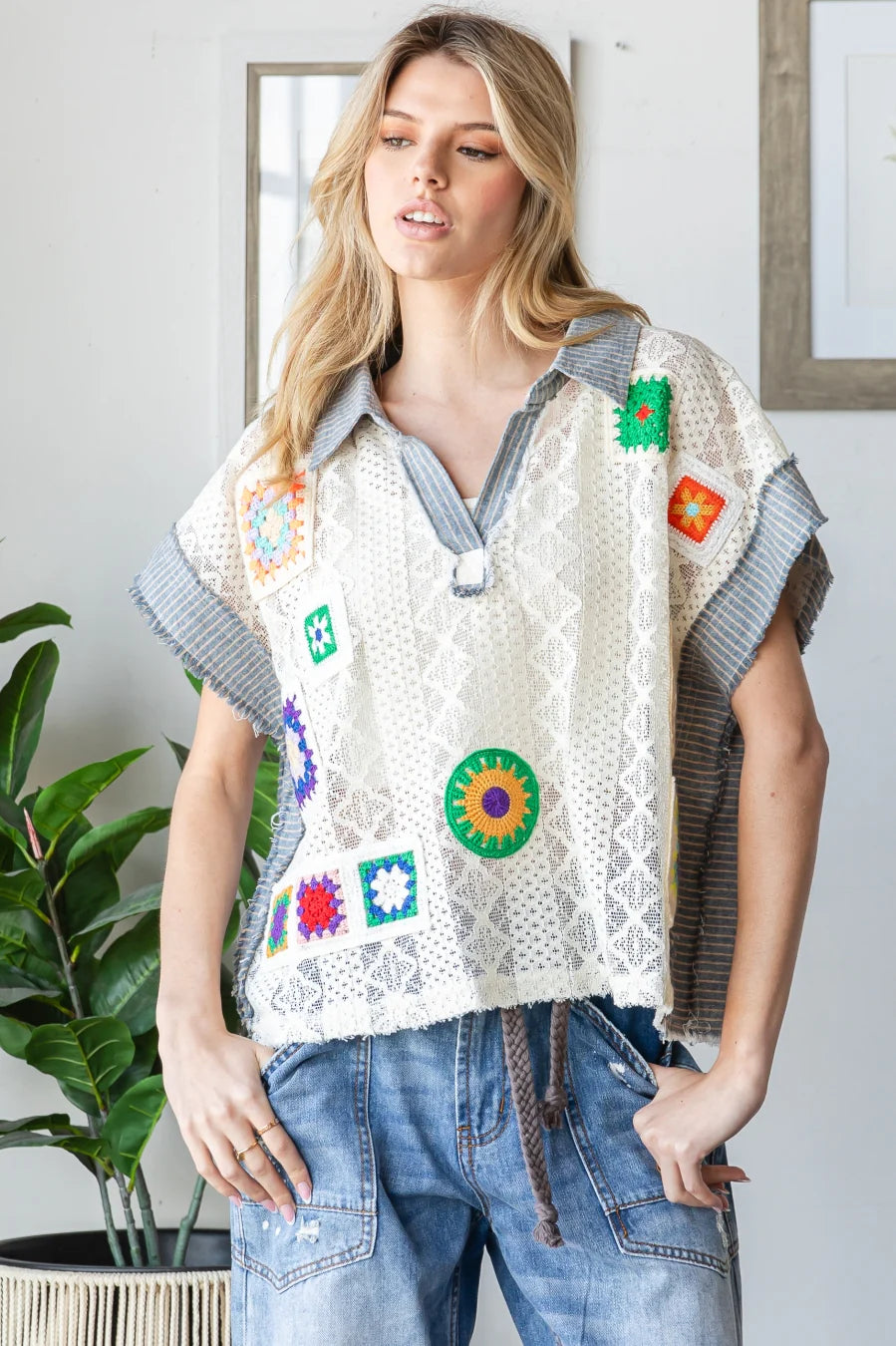 Oli & Hali Crochet Patch Lace Top