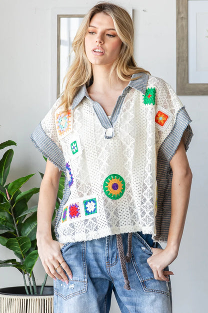 Oli & Hali Crochet Patch Lace Top