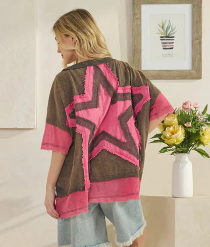 Oli & Hali Charcoal Star Patch Top