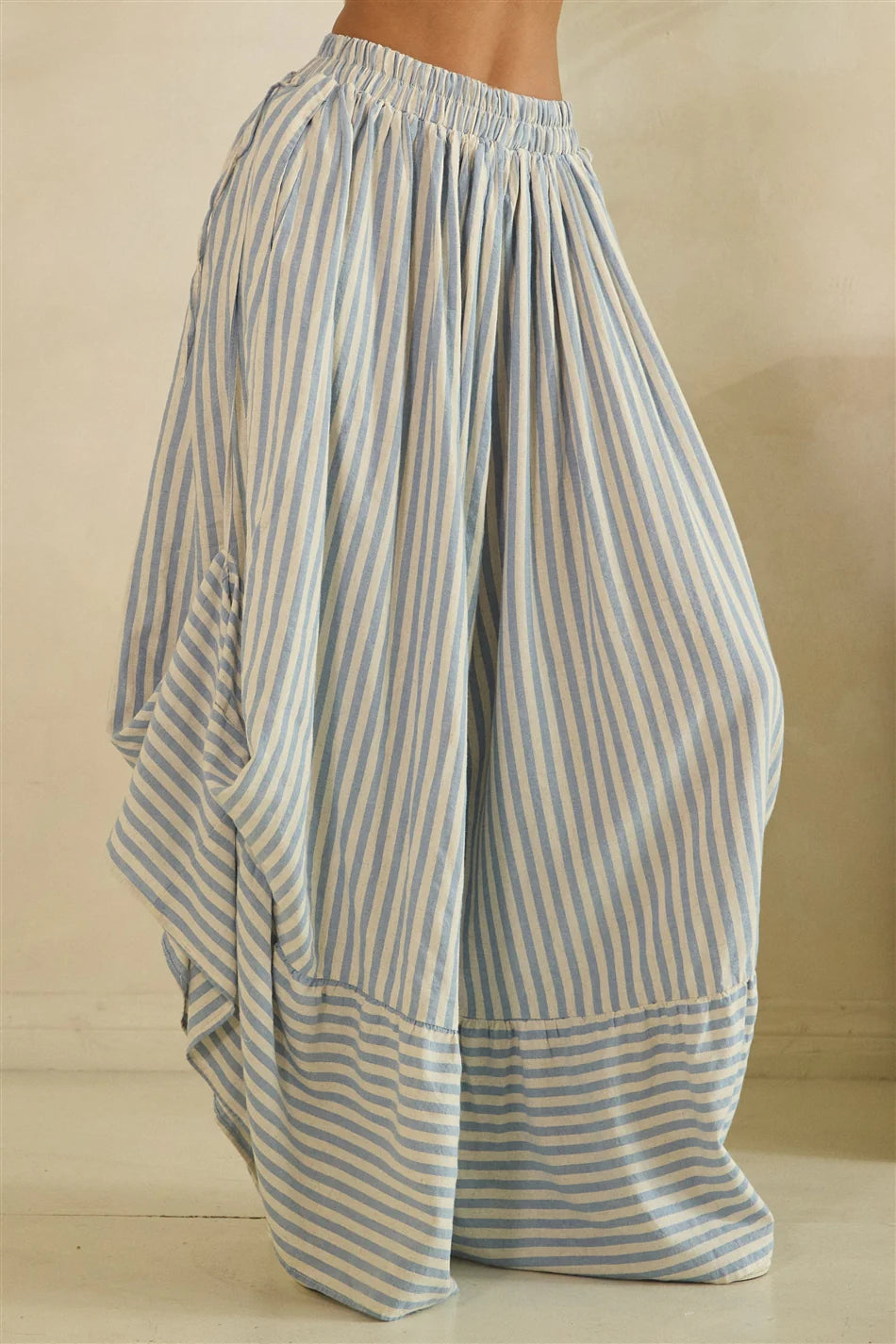 Oli & Hali Blue Stripe Asymmetric Gathered Pants