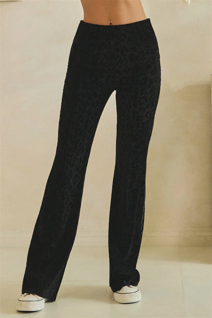 Oli & Hali Black Leopard Velvet Flare Pants
