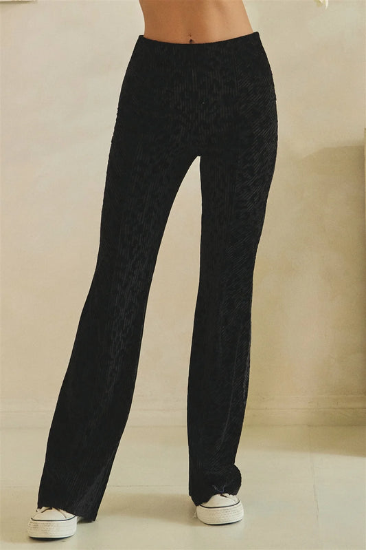 Oli & Hali Black Leopard Velvet Flare Pants