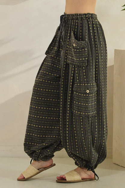 Black 3D Pocket Flower Pattern Wide Leg Pants Oli & Hali