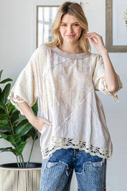Oli & Hali Lavender Lace Eyelet Top