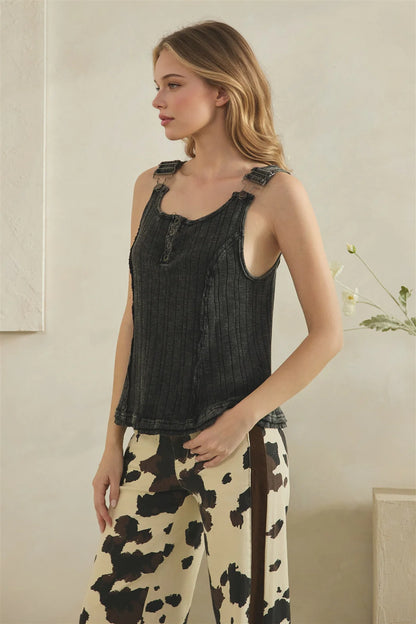 Oli & Hali Black Ribbed Knit Overall Tank