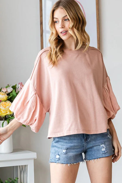 Oli & Hali Blush Pink Bubble Sleeve Top
