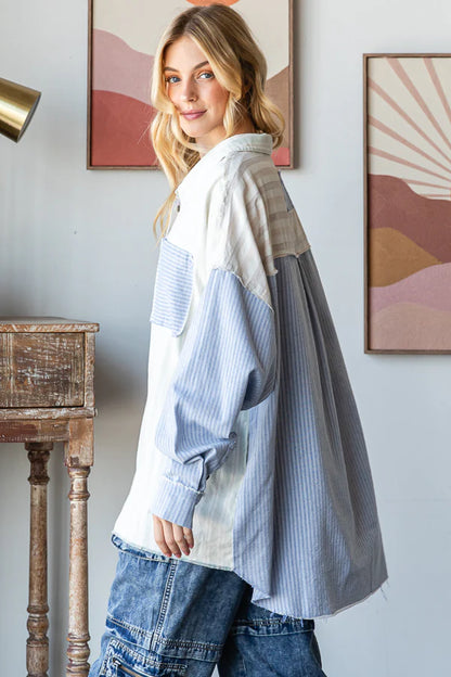 Oli & Hali Mint Stripe Button Down Top