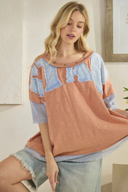 Oli & Hali Salmon Star Patch Top