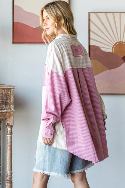 Oli & Hali Pink Stripe Button Down Top