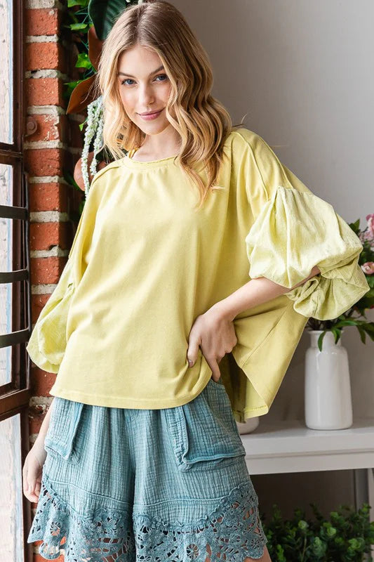 Oli & Hali Lime Bubble Sleeve Top