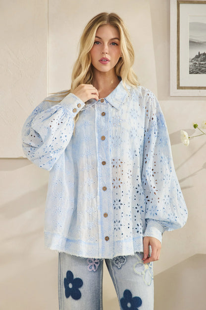 Oli & Hali Eyelet Button Down Top Light Blue