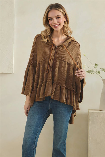 Oli & Hali Camel Ruffle Zip Hoodie