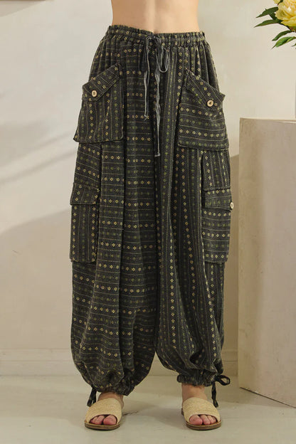 Black 3D Pocket Flower Pattern Wide Leg Pants Oli & Hali
