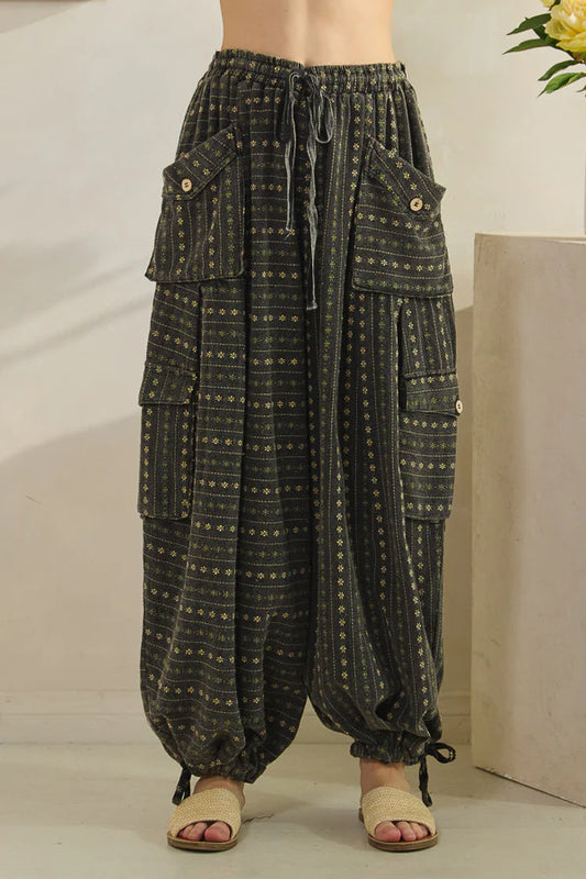 Black 3D Pocket Flower Pattern Wide Leg Pants Oli & Hali
