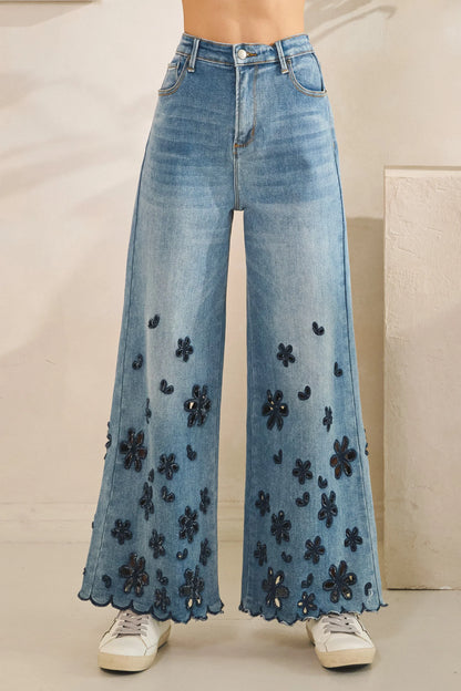 Oli & Hali Flower Cutout Denim Pants