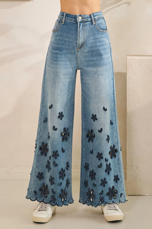 Oli & Hali Flower Cutout Denim Pants