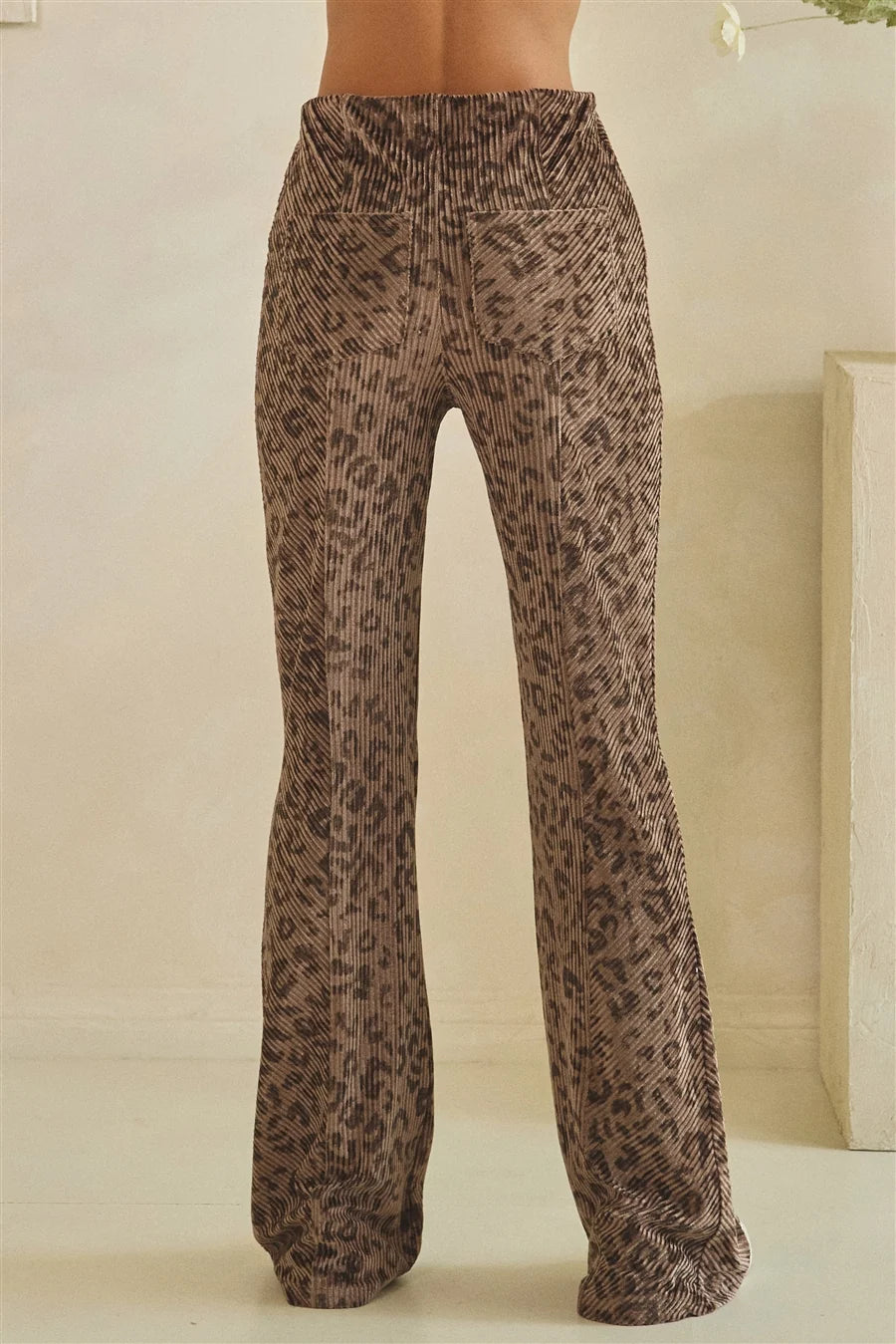 Oli & Hali Brown Leopard Velvet Flare Pants