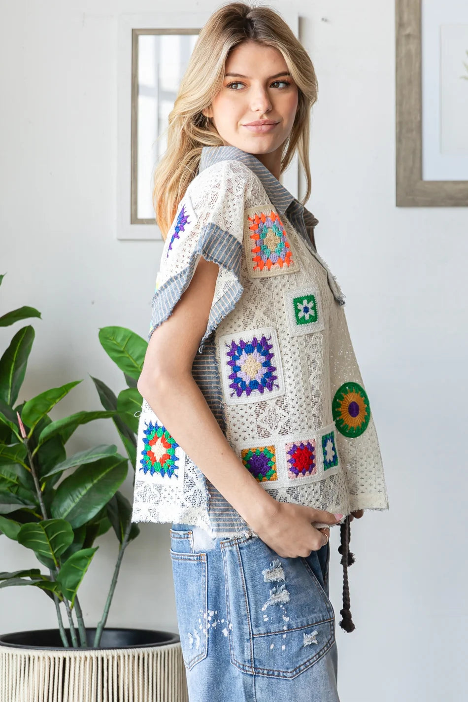 Oli & Hali Crochet Patch Lace Top
