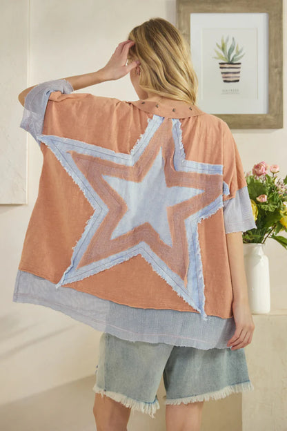 Oli & Hali Salmon Star Patch Top