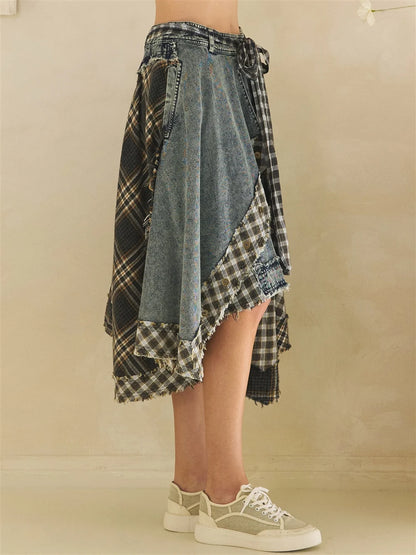 Oli & Hali Blue Asymmetric Draped Plaid Skirt