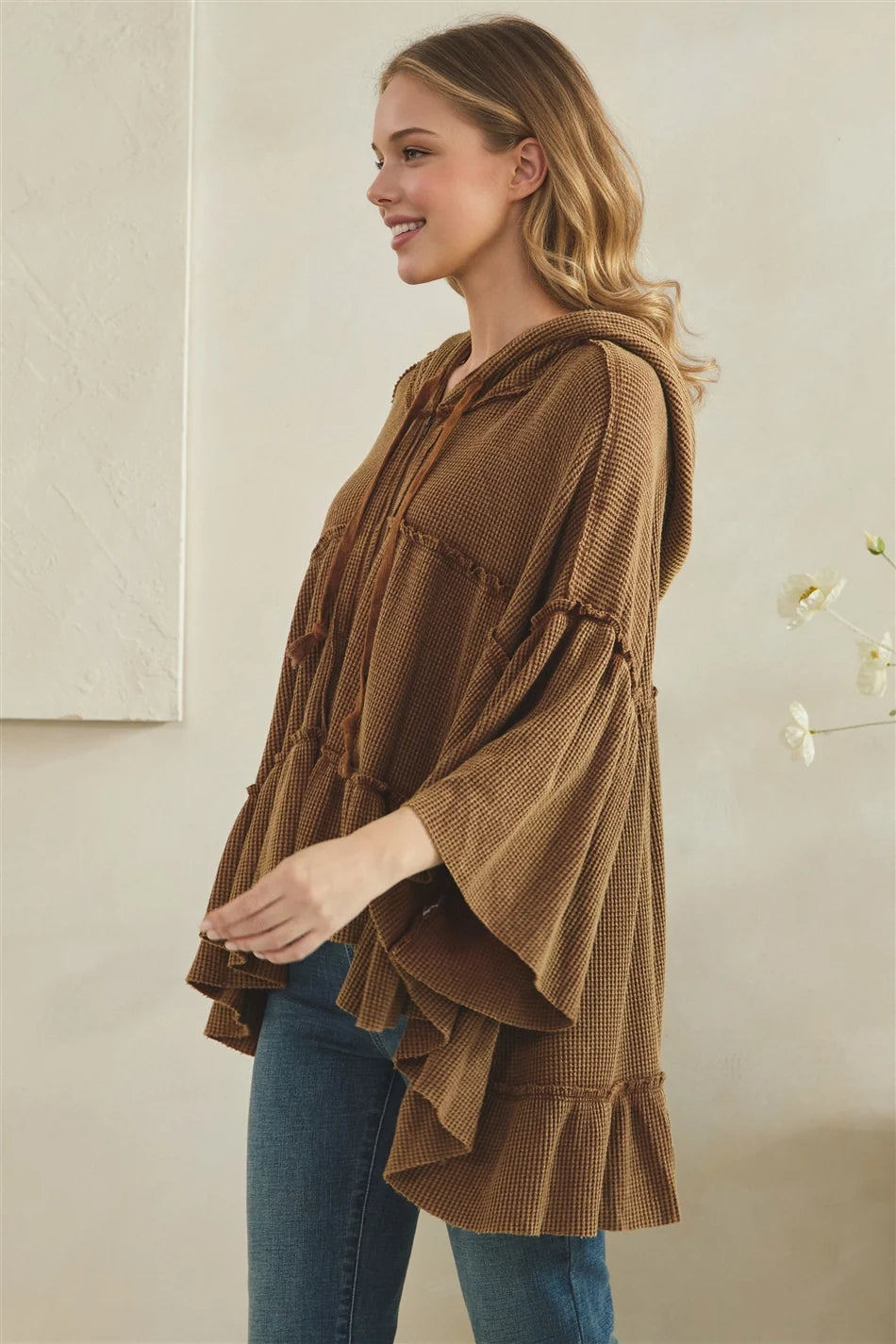 Oli & Hali Camel Ruffle Zip Hoodie
