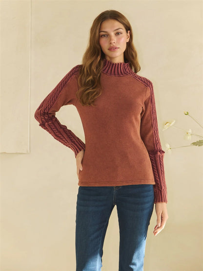 Oli & Hali Washed Raisin Ribbed Mock Neck Sweater Top