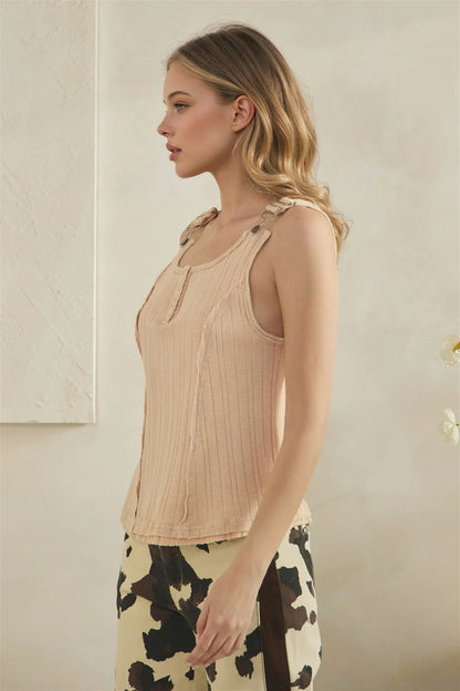 Oli & Hali Peach Ribbed Knit Overall Tank