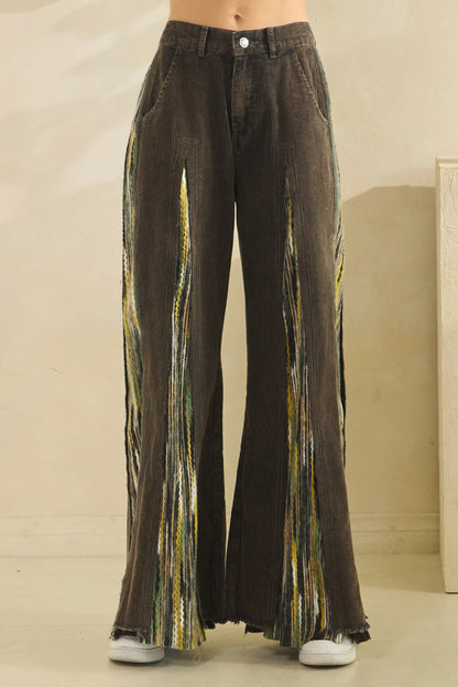 Washed Corduroy Wide Leg Pants Charcoal
