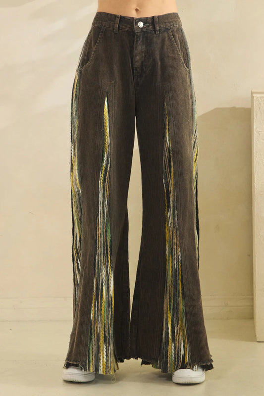 Washed Corduroy Wide Leg Pants Charcoal