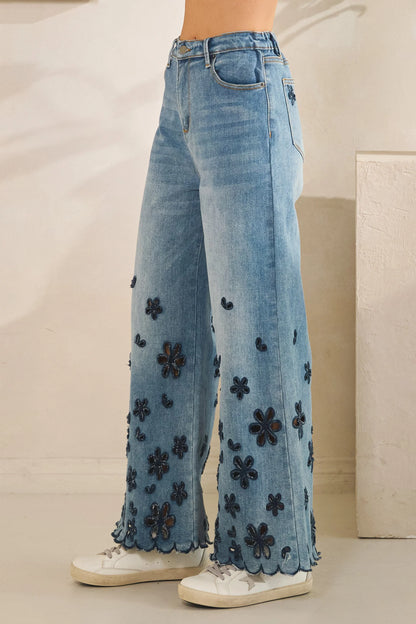 Oli & Hali Flower Cutout Denim Pants
