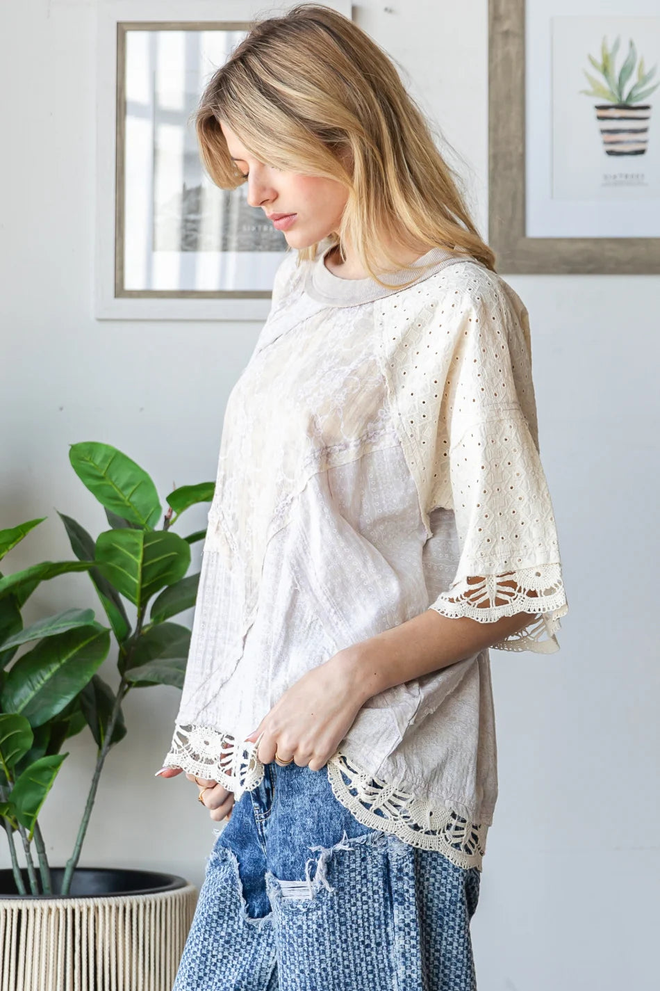 Oli & Hali Lavender Lace Eyelet Top