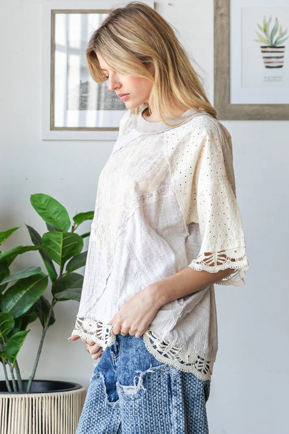 Oli & Hali Lavender Lace Eyelet Top