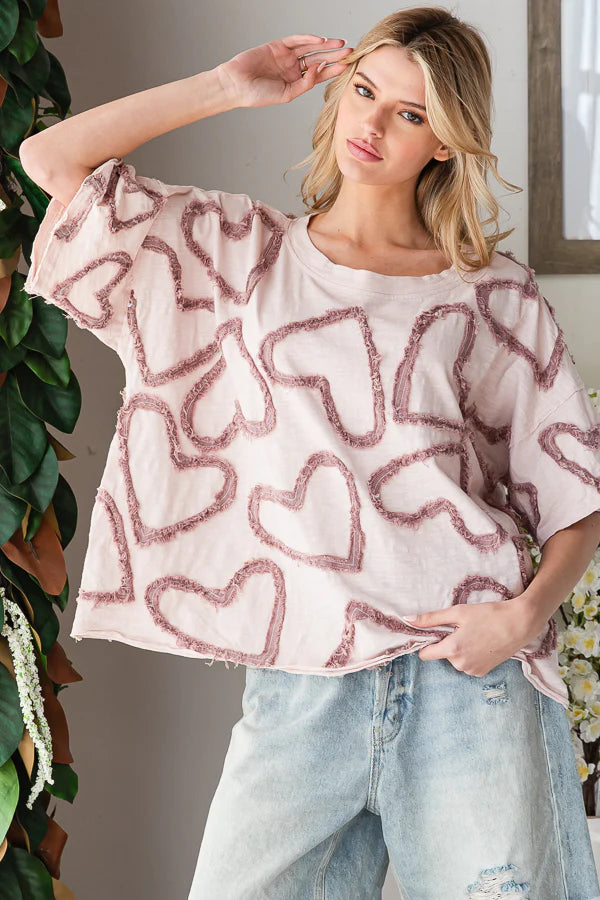 Oli & Hali All Over Heart Patchwork Top Pink