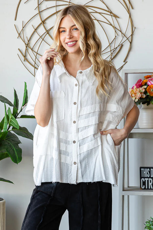 Oli & Hali White Detail Button Front Sleeveless Shirt