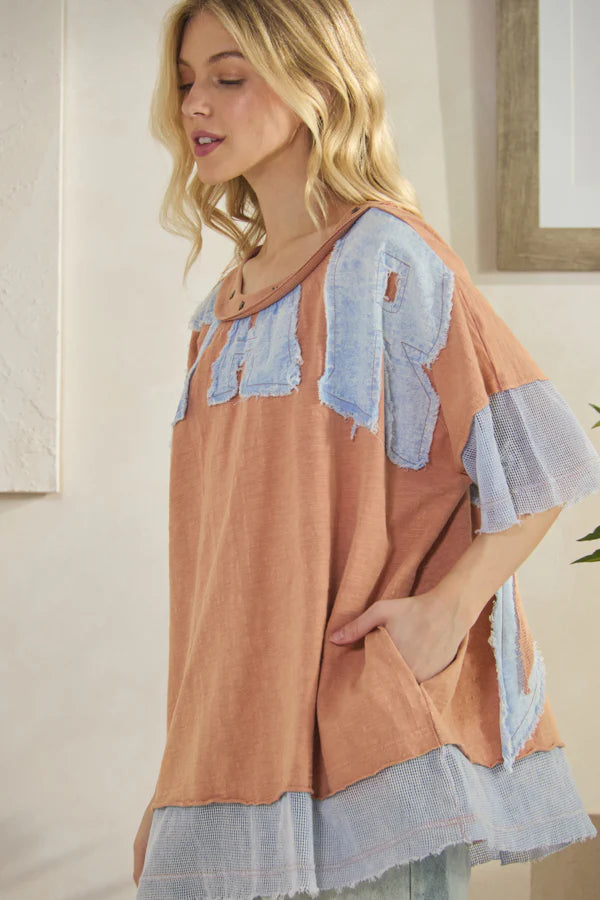 Oli & Hali Salmon Star Patch Top