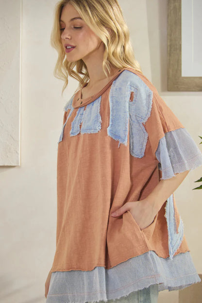 Oli & Hali Salmon Star Patch Top