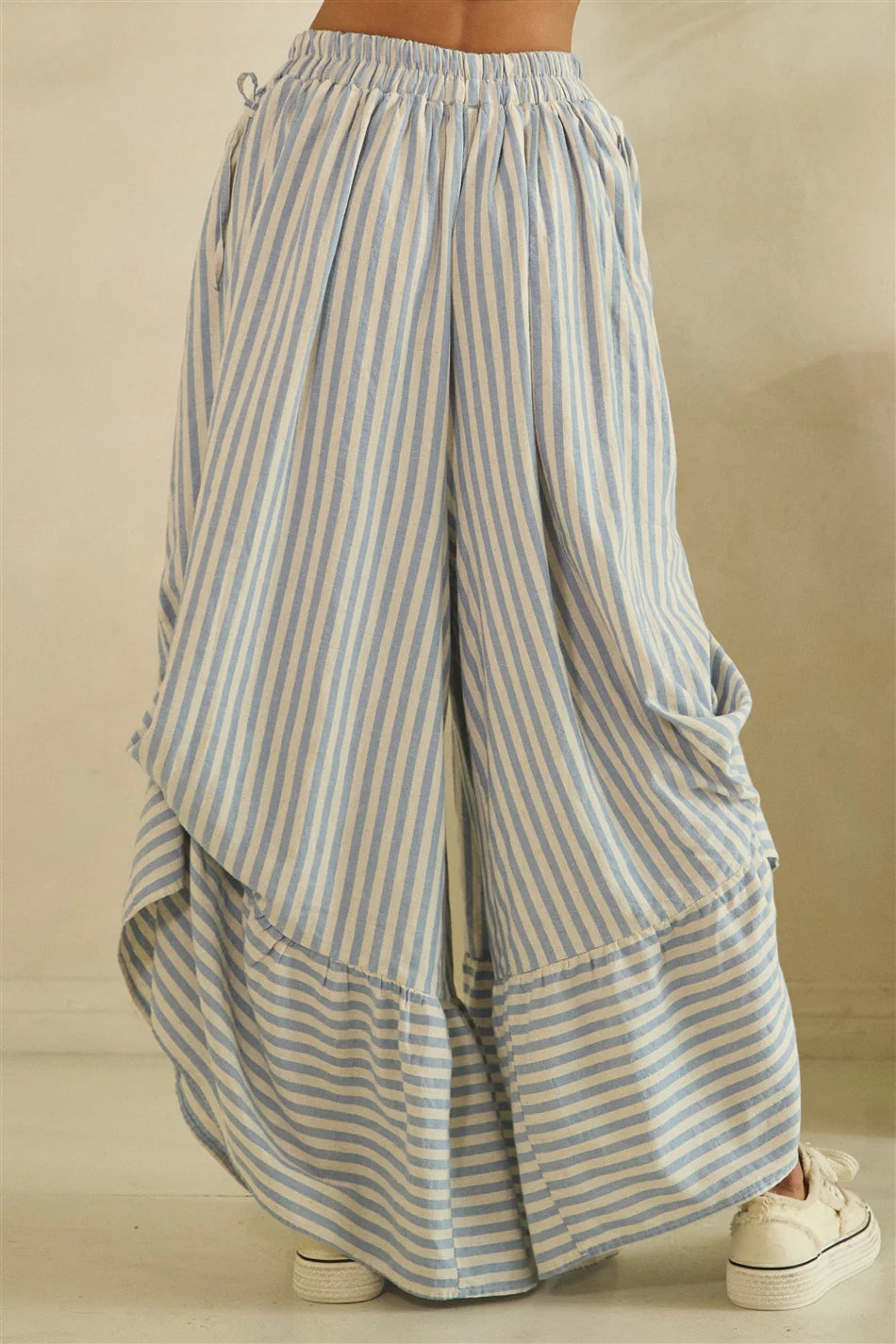 Oli & Hali Blue Stripe Asymmetric Gathered Pants